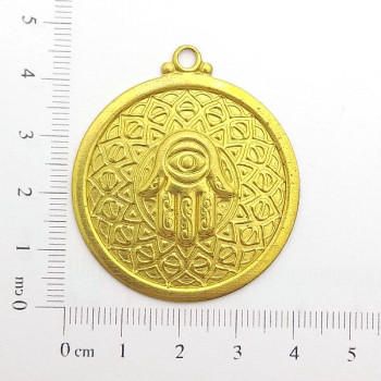 AC LATÃO REDONDO G MÃO HAMSA OLHO GREGO 1 ARG