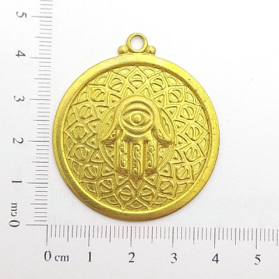 AC LATÃO REDONDO G MÃO HAMSA OLHO GREGO 1 ARG