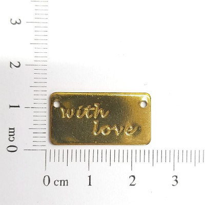 AC LATÃO PLACA ESCRITA WITH LOVE 2 FUROS