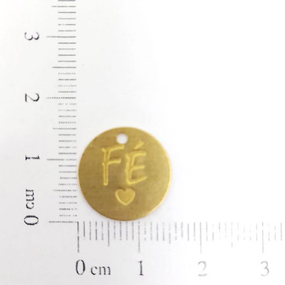 AC LATÃO REDONDO 14MM FÉ CORAÇÃO 1 FURO